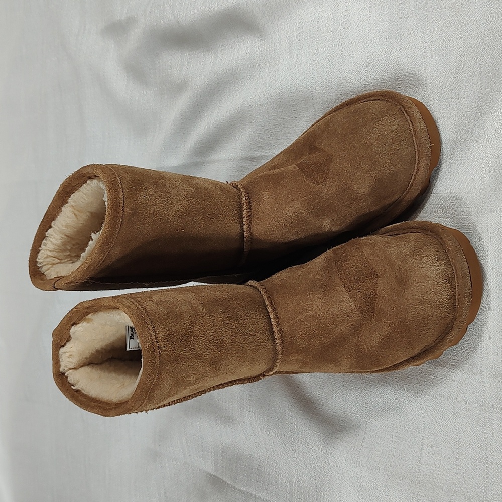 Bearpaw Winter Snow Cow Suede Wool Lining Tan Brown Children Boots Size 5 Youth